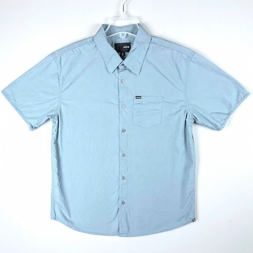Hurley Men's L Blue Short Sleeve Button Down Shirt Cotton Summer Casual Vacation